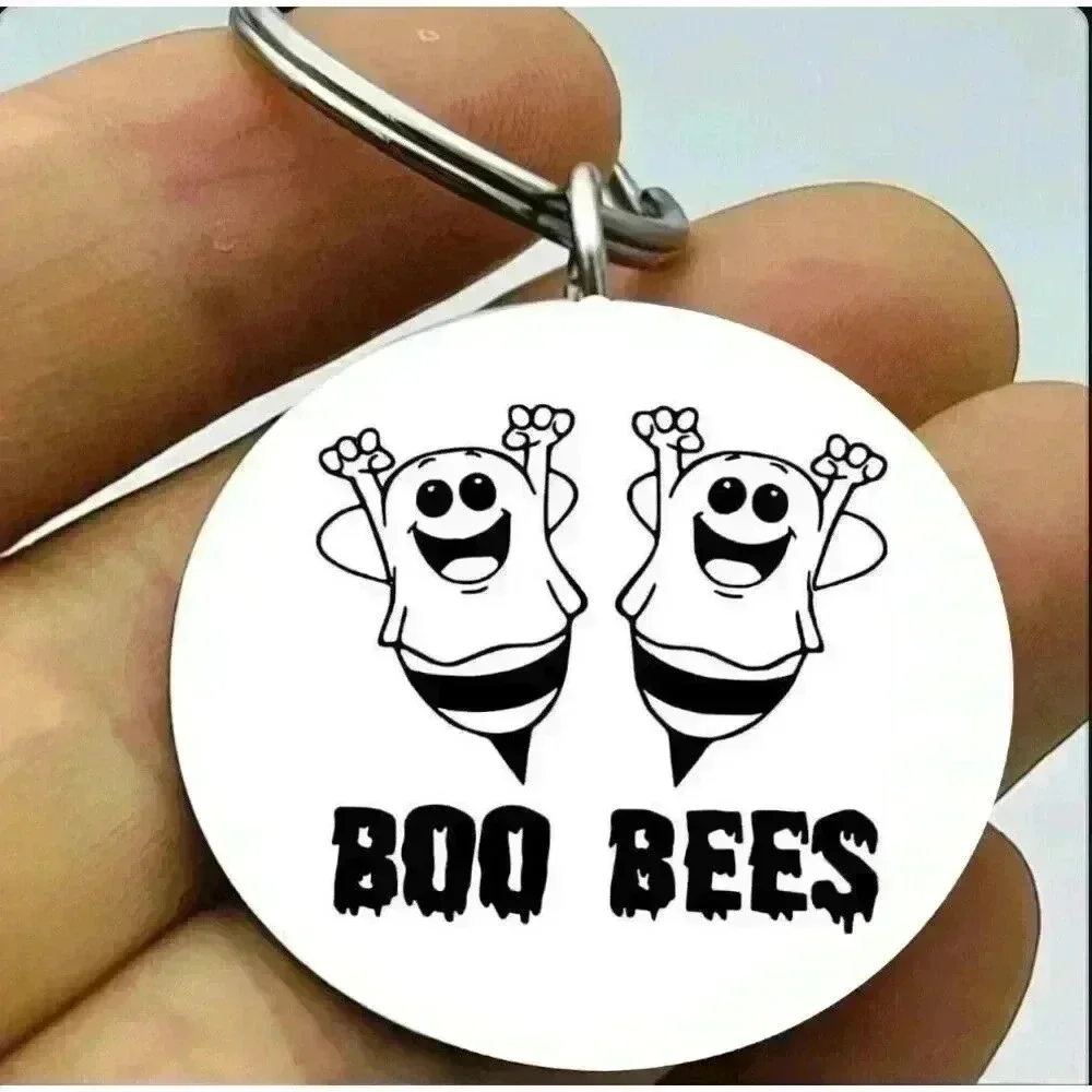 Happy Ghost Honey Bee Cute Halloween Keychain
